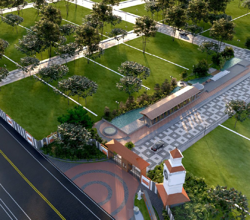 Saibya Sapling landscaped water feature and green surroundings